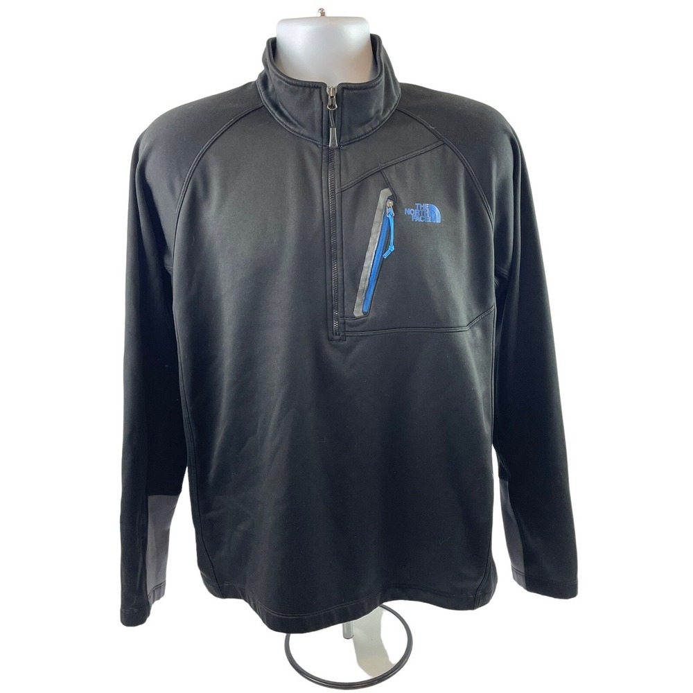 The North Face Sweater Mens Large Black 1/4 Zip Pullover Zip Pocket Hiking